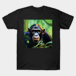 Chimpanzee in a Jungle with golden light catching its fur T-Shirt